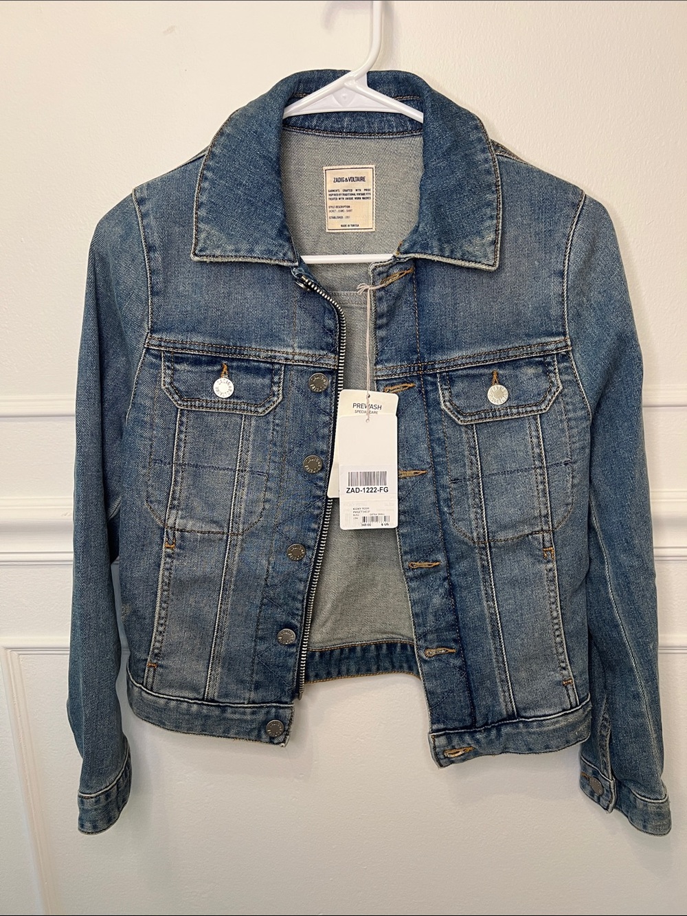 Zadig & Voltaire Kioky Blue Distressed Denim Jacket NWT XS 34